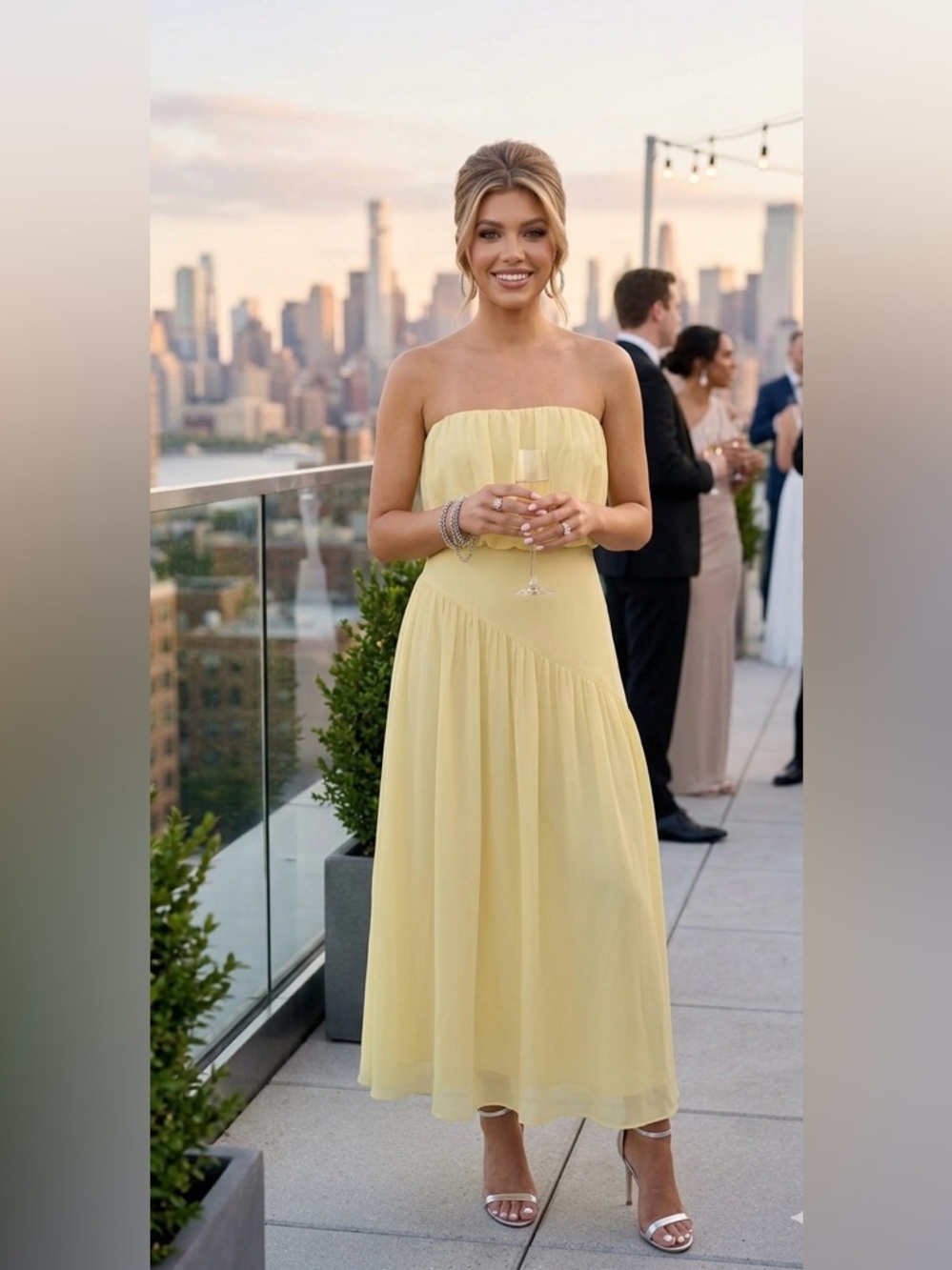 NWT Elegant Strapless Tiered Maxi Dress - Yellow (Size L) - Picture 6 of 8
